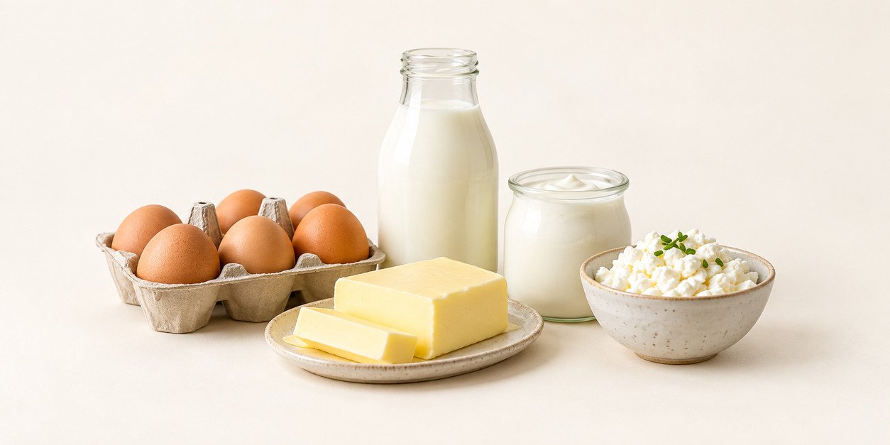 Frischeprodukte wie Milch, Joghurt und Eier